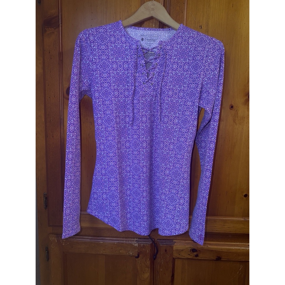 Coolibar Rash Guard UPF 50+ Long Sleeve Lace Up Women's S Swim Shirt Top Paisley